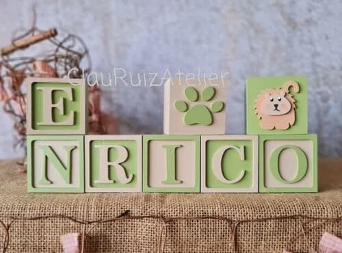 Tema Safari Cubos com Nome Decoração Bebê e Maternidade 6cm