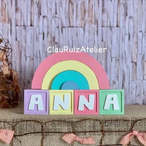 Decoração Bebê Candy Colors - Cubos 6x6cm Ts + Arco Íris.
