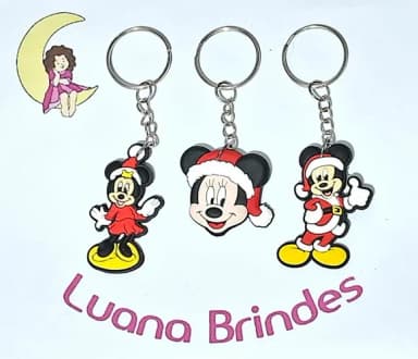 Chaveiro Mickey e Minnie Natal Emborrachado 6 Unidades