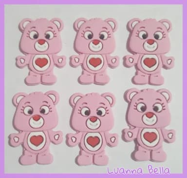 Aplique Ursinho Carinhoso Rosa de borracha - pct c/6 unid
