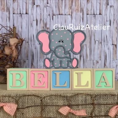 Decoração Bebê - Cubos 6x6cm Ts + Elefantinha Pi