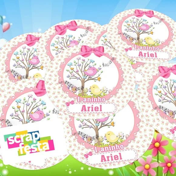 Adesivo 5 cm Redondo Personalizado Festa Jardim Encantado