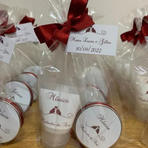 Lembrança Madrinha Casamento vela aromática + hidratante