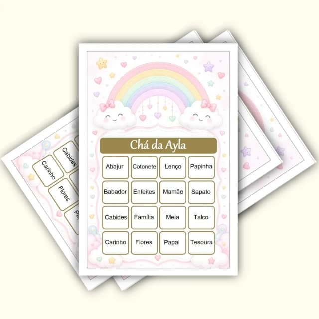 Bingo Chá de Bebê Menina PDF Para Imprimir