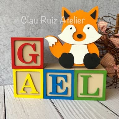 Raposa + Cubos 6x6cm Ts Decoração Bebê - Bosque Encantado