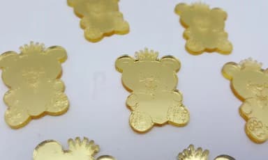 Apliques Ursinho Acrílico Espelhado Dourado -3,6cm - C/7 uni
