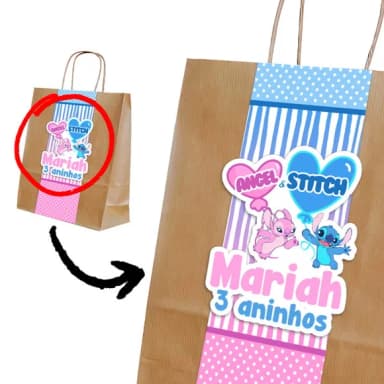 Lembrança Stitch Angel Sacola Kraft com Faixa Glossy