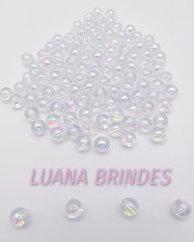 Bolinha Acrílica Transparente Irisada 8mm Pct 100 Unidades