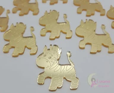 Aplique Zebra Acrílico Espelhado Dourado -pct c/7 unid