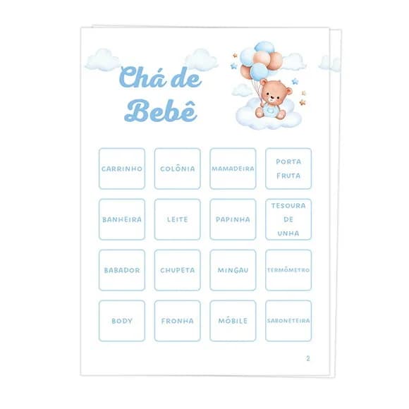 Bingo para Chá de Bebê + Lápis + Fichas