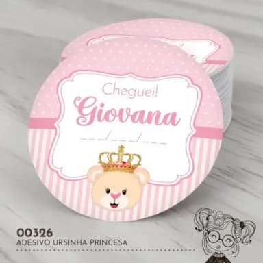 Adesivo Redondo Ursinha Princesa - 00326