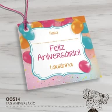 Tag Quadrada Feliz Aniversário - 00514