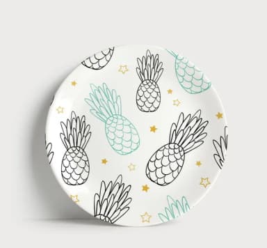 Prato Decorativo de Porcelana Estampa Abacaxi Boho Chic