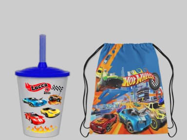 Kit Mochila e Copo Twister personalizado da Hot Wheels