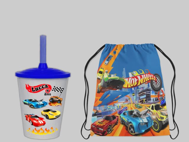 Kit Mochila e Copo Twister personalizado da Hot Wheels