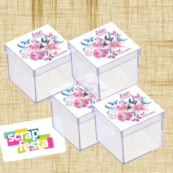 Caixinha de Acrílico Personalizada Festa Aniversário Floral