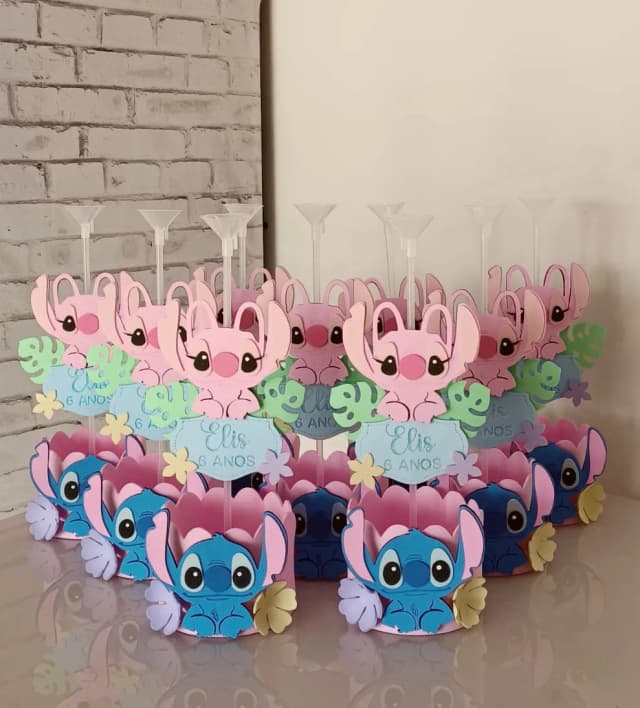 Centro de mesa Stitch e Angel