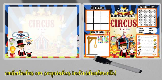 Lousa Magica Infantil  com Atividades Personalizada do Circo Mágico