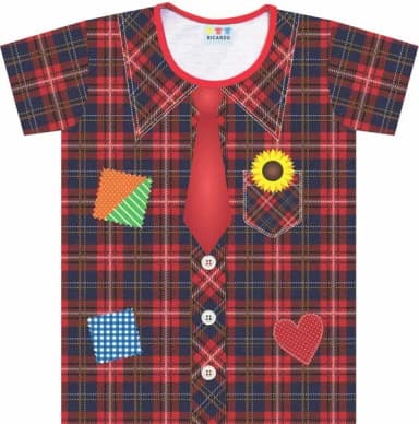 Camiseta infantil Caipira Vermelha Xadrez com Remendos – Festa Junina Menino