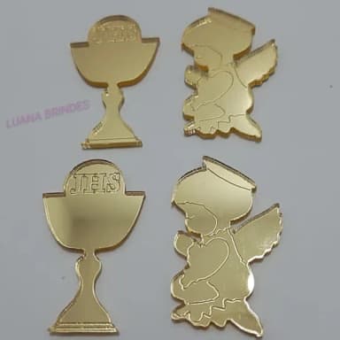 Apliques Eucaristia e Anjo Acrílico Espelhado-pct C/3 Kit