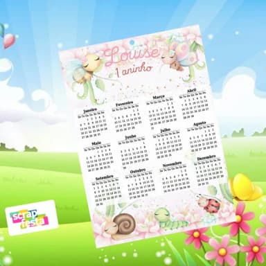 Calendário Personalizado Festa Jardim Encantado Aquarela