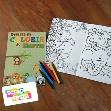 Revista Colorir + Giz de Cera Festa Safari
