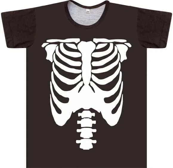 Camiseta Infantil Fantasia Esqueleto Anatomia Caixa Torácica