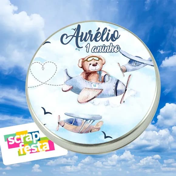 Latinhas Personalizadas Festa Urso Aviador Aquarela