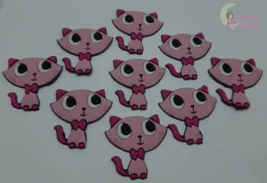 Aplique Gatinha Rosa de Borracha - Pct com 7 Unidades