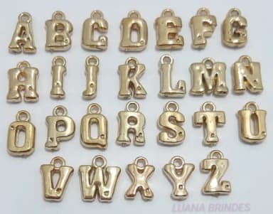 Pingente Letrinhas de ABS Dourado 1,5cm - Pct 4 alfabetos