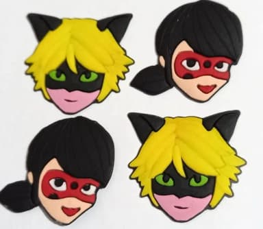 Apliques Menina Joaninha e Menino Gato - 6 Unidades