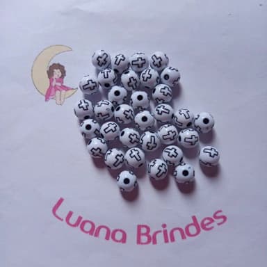 Bolinha Branca com Cruz Preta 8mm Pct 100 Unidades