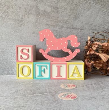 Cavalinho de Balanço + Cubos 6x6cm Ts Decoração Bebê