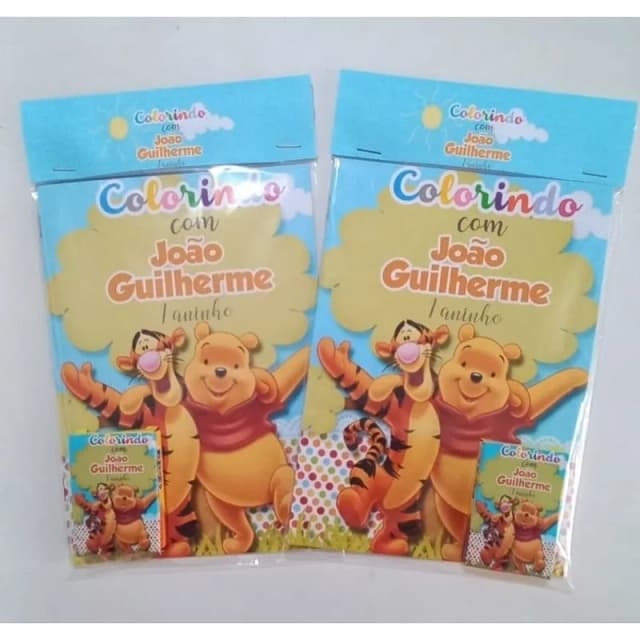 kit Colorir Revista e Giz de cera Personalizado do Ursinho Puff