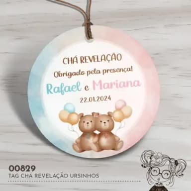 Tag Redonda Chá Revelação Ursinhos - 00829