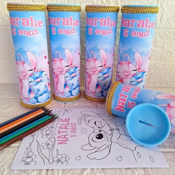 Kit Pintura na Tubo Cofre - Stitch e Angel