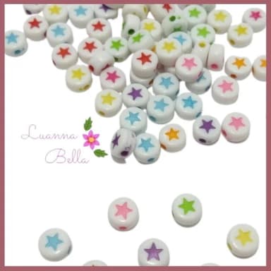 Missangas Desenho Estrela com furo passante 7mm-Pct c/100und
