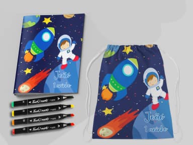 Kit Mochila e revista de colorir com Canetinhas do Astronauto