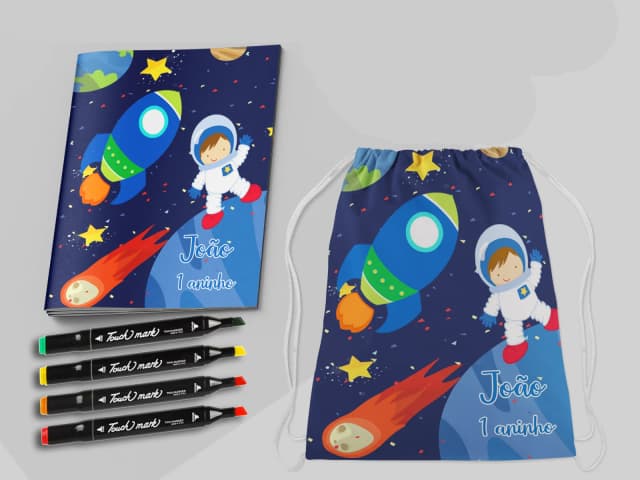 Kit Mochila e revista de colorir com Canetinhas do Astronauto