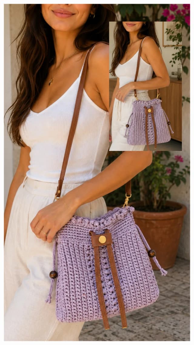 Bolsa em crochê Modelo Bucket (saco)