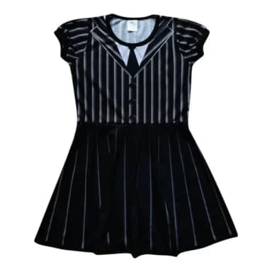 Vestido Infantil Gótico Listrado Estampa Terno com Gravata