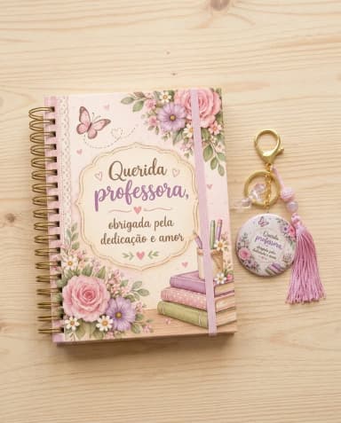 Kit Dia dos Professores: Caderno A5 + Chaveiro Botton