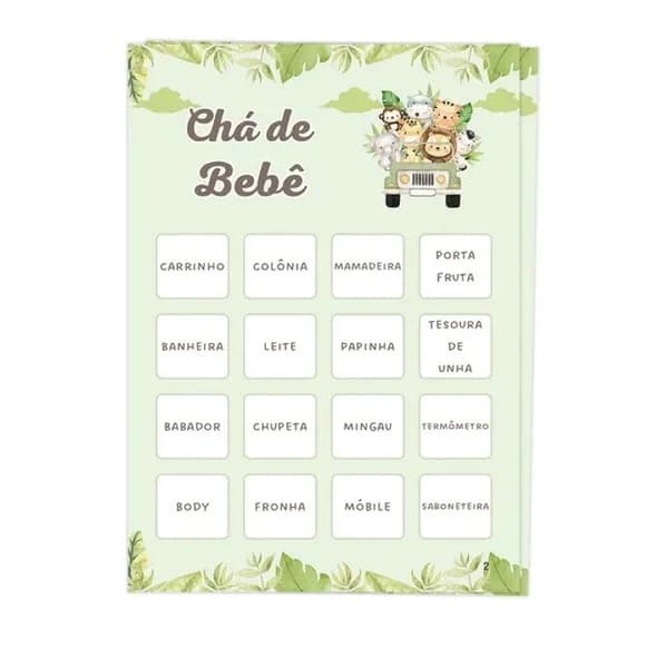 Bingo para Chá de Bebê + Lápis + Fichas
