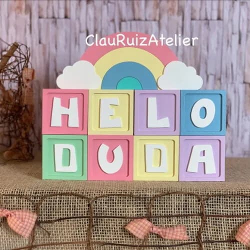 Decoração Bebê Candy Colors - Cubos 6x6cm Ts + Arco Íris.