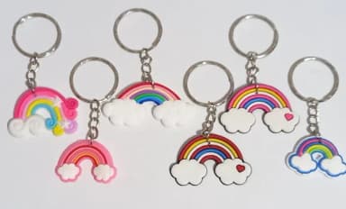Chaveiros Arco Iris Variados de Borracha - Pacote com 6 Unid