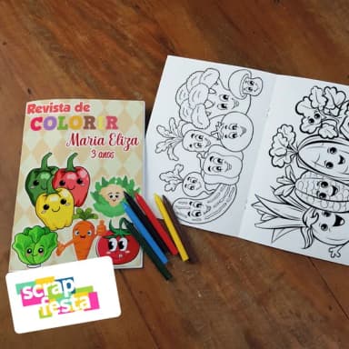 Revista Colorir + Giz Cera Festa Hortifrúti/frutas/quitanda