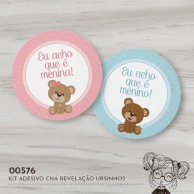 Kit Adesivos Redondos Chá Revelação Ursinhos - 00576