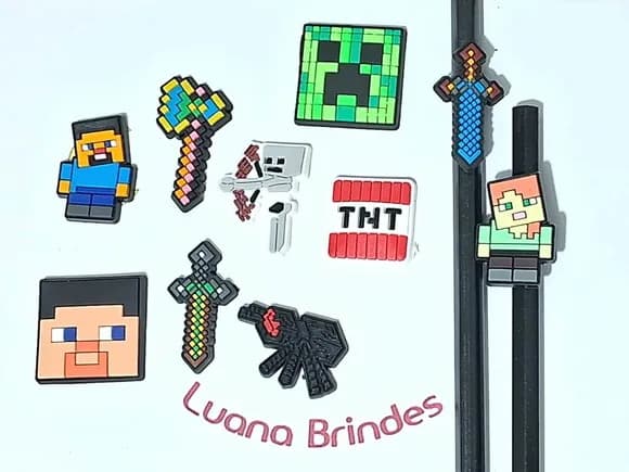 Lápis C/ponteira Minecraft Emborrachado 2,6cm 10 Unidades
