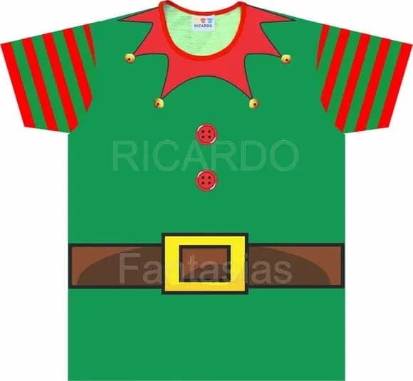 Camiseta Adulto Fantasia Ajudante de Papai Noel Elfo de Natal