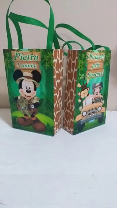 Sacolinhas Personalizadas Mickey Safari para Lembrancinhas